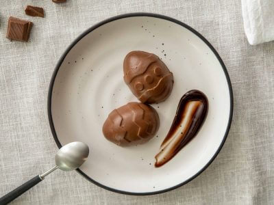 Pureed Chocolate Easter Eggs on a plate