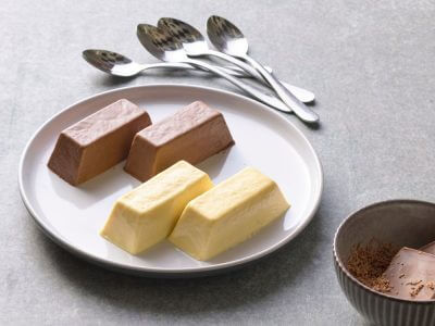 pureed chocolate log biscuits on a plate