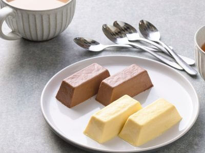 pureed custard log biscuits on a plate