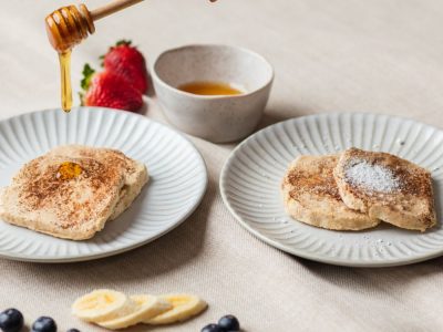 pureed french toast on plates