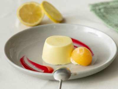 pureed lemon panna cotta on a plate