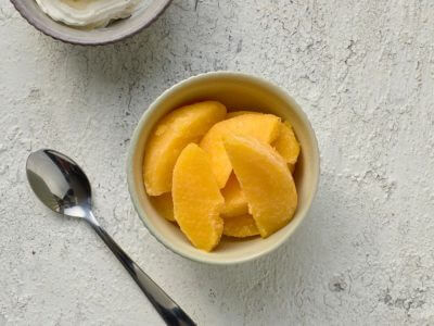 pureed peach slices in a bowl