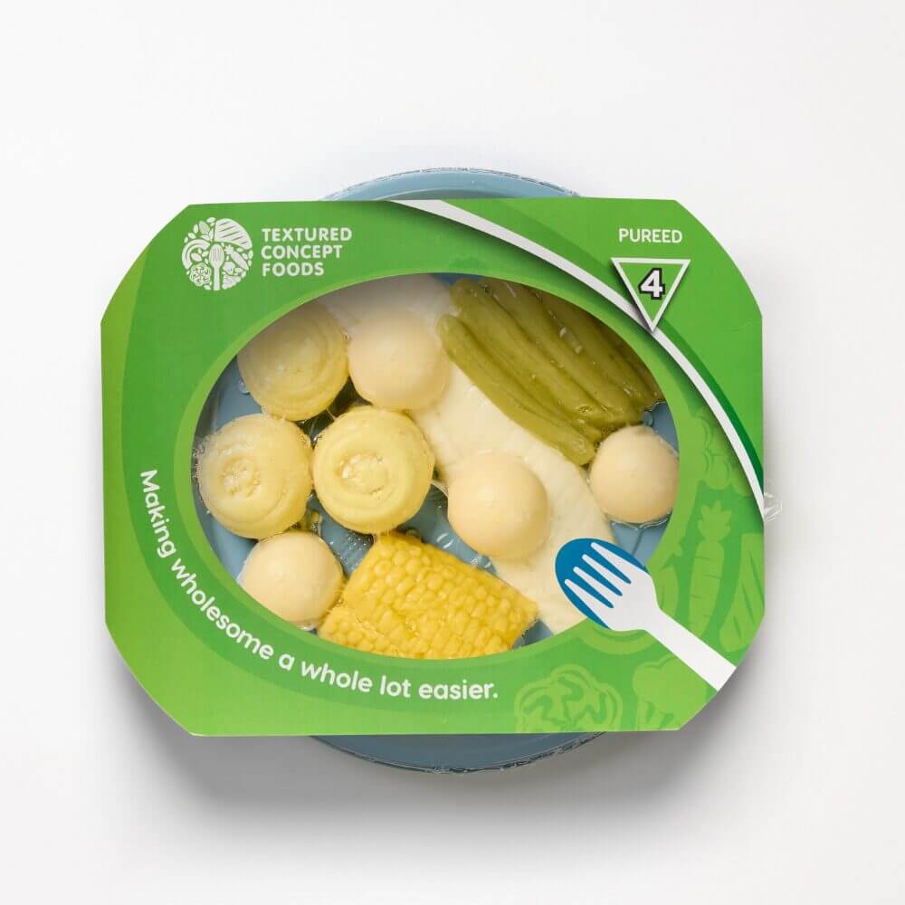 Fish Fillet with Green Beans, Corn, Mashed Potato & White Sauce - Pureed - Image 2