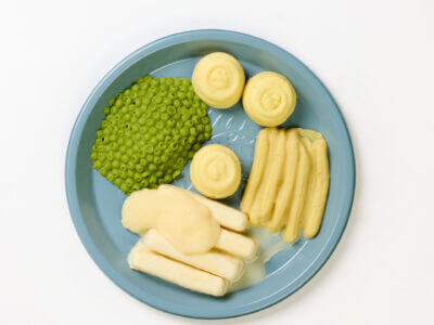 level 4 fish fingers and vegetables pre-plated meal